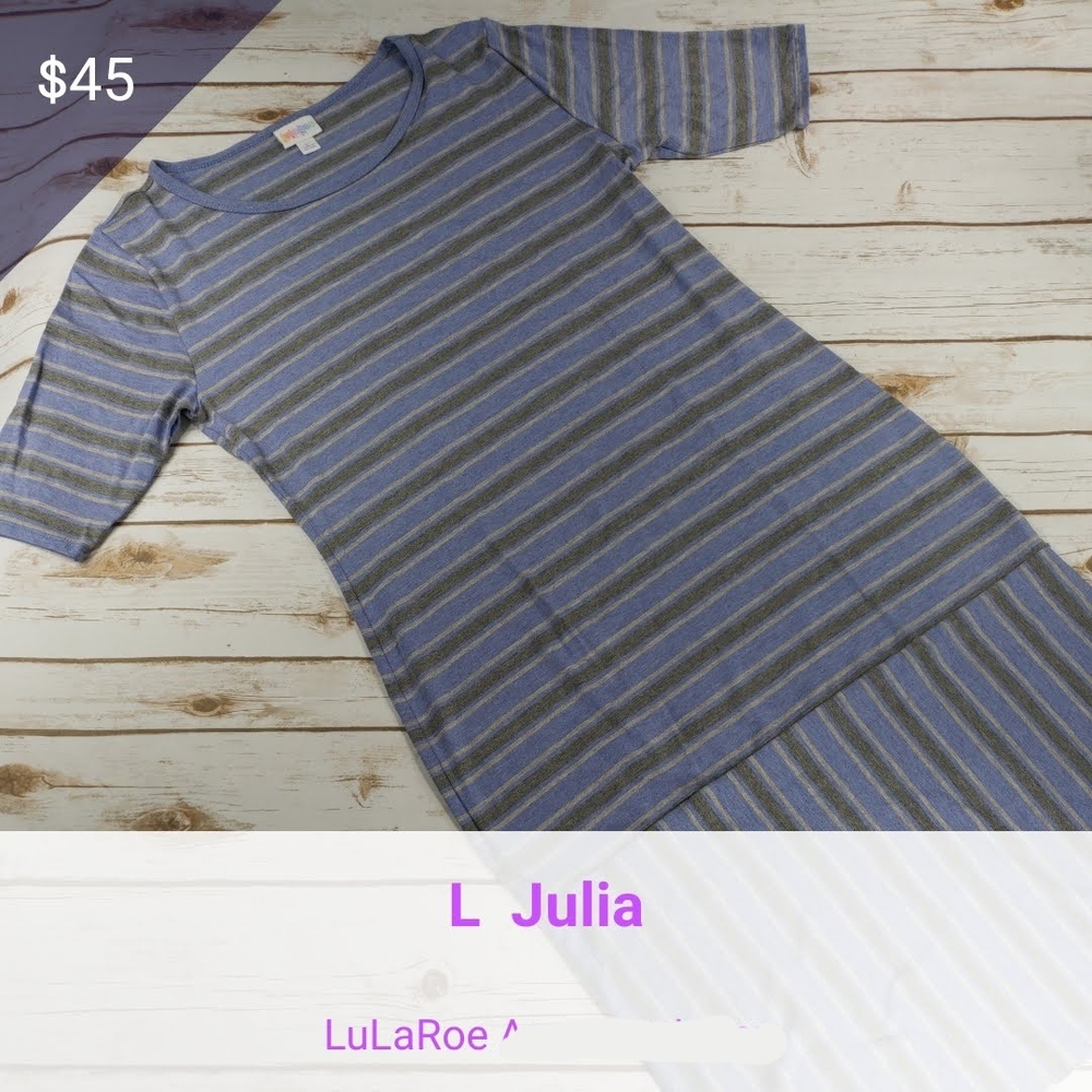 LuLaRoe Julia Dress - Blue and Gray Stripes
